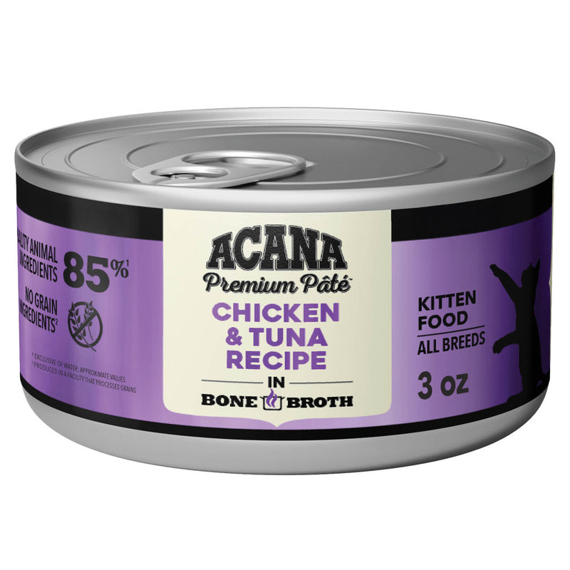 ACANA Premium Pate Kitten Wet Cat Food in Bone Broth Chicken + Tuna Recipe 3oz Cans