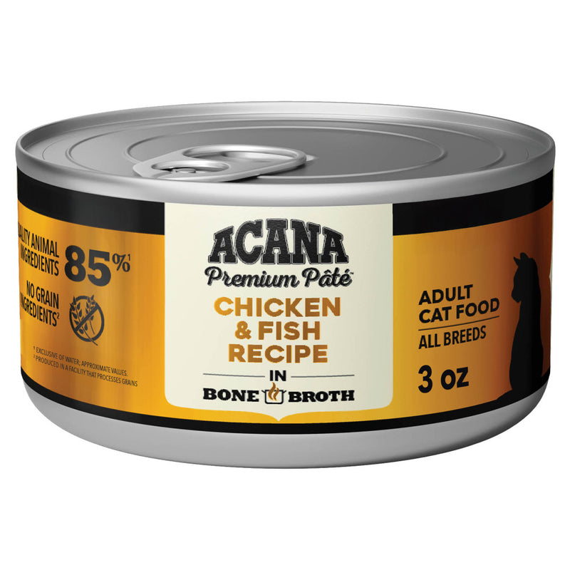 ACANA Premium Pate Wet Cat Food in Bone Broth Chicken + Fish Recipe 3oz Cans