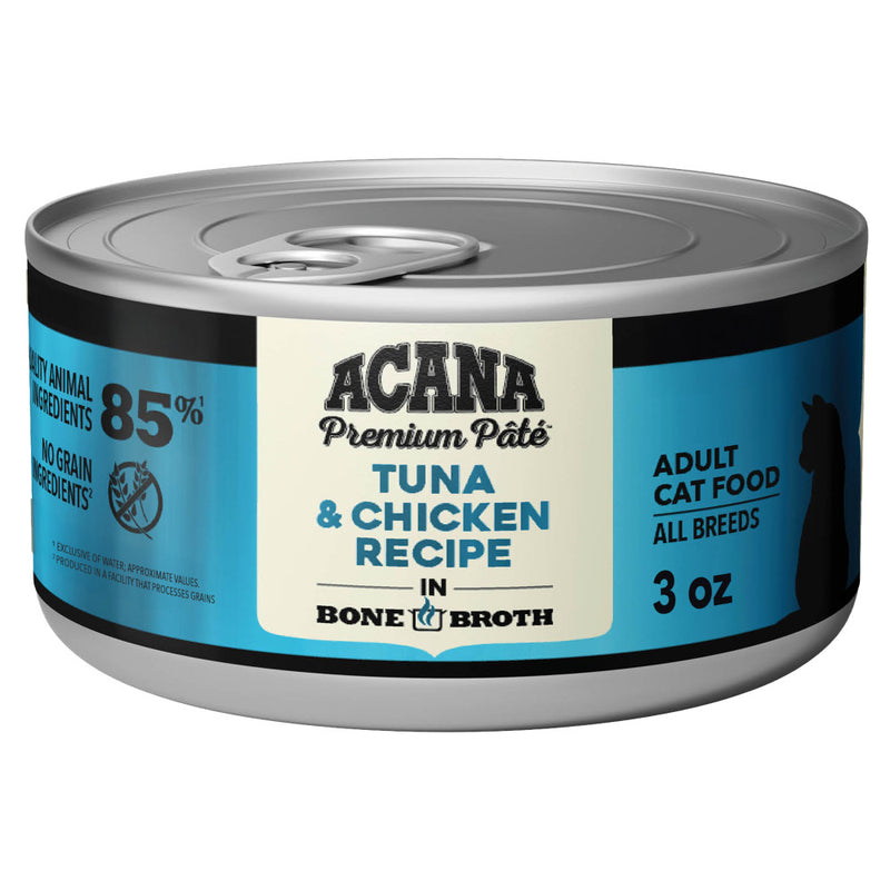 ACANA Premium Pate Wet Cat Food in Bone Broth Tuna + Chicken Recipe 3oz Cans