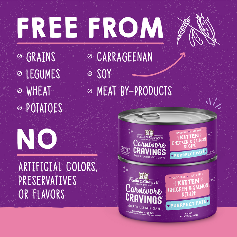 Stella & Chewy's Carnivore Cravings Purrfect Pate Kitten - Chicken & Salmon Recipein Broth Wet Cat Food- 2.8 Ounce Can