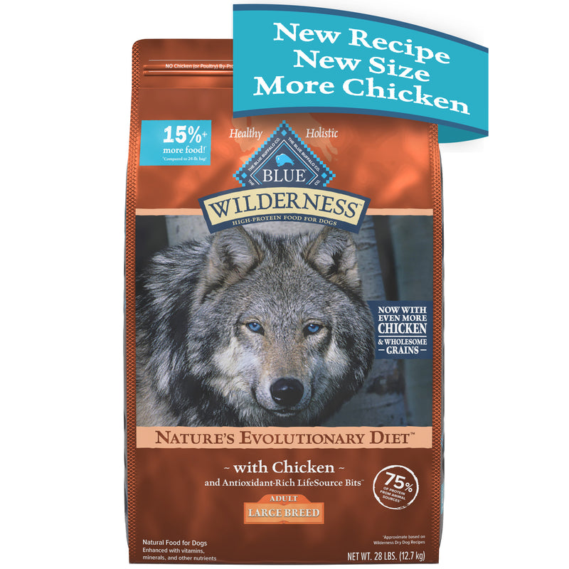 Blue Buffalo Wilderness High Protein Natural Large Breed Adult Dry Dog Food plus Wholesome Grains, Chicken 28 lb. bag
