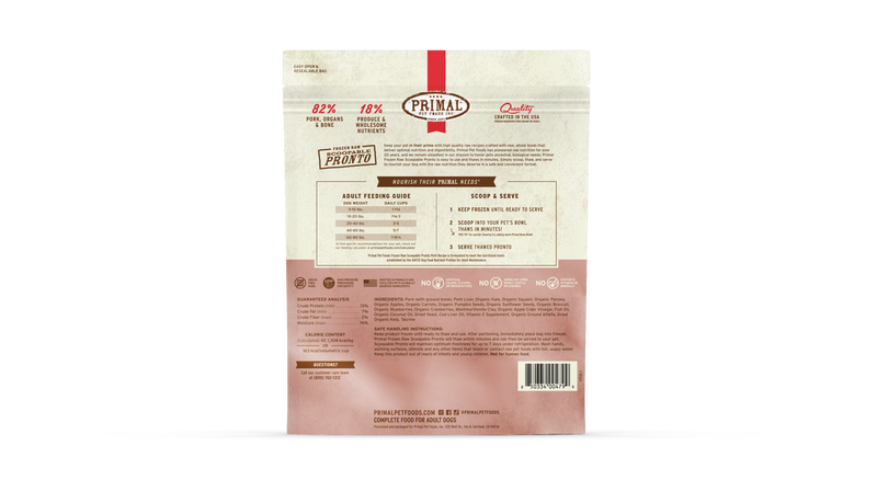 Primal Dog Frozen Raw Pronto - 4lb Pork Recipe