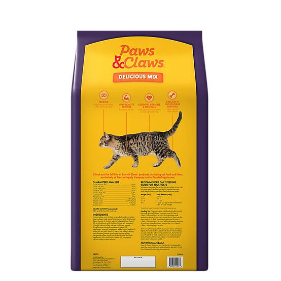 Paws & Claws Adult Indoor/Outdoor Delicious Mix Chicken, Salmon, Turkey and Tuna Formula Dry Cat Food, 26lb