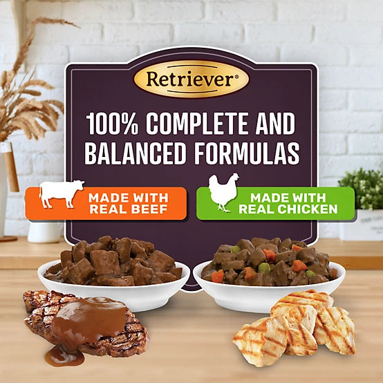 Retriever Adult Hearty Beef/Savory Chicken Cuts in Gravy Wet Dog Food Variety Pack, 13.2 oz., Pack of 24 Cans