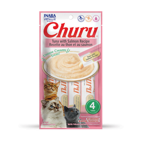 Inaba Churu Tuna with Salmon Puree Lickable Cat Treat, 4ct