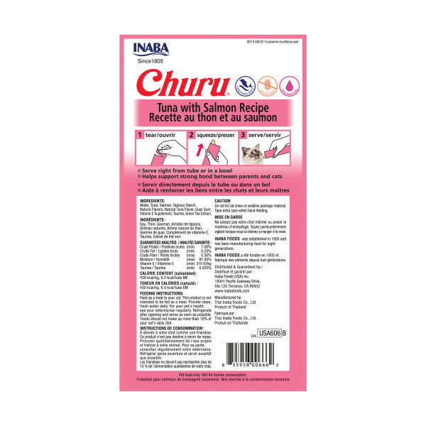 Inaba Churu Tuna with Salmon Puree Lickable Cat Treat, 4ct