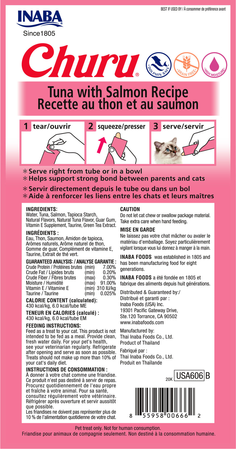 Inaba Churu Tuna with Salmon Puree Lickable Cat Treat, 4ct