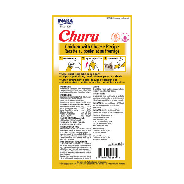 Inaba Churu Chicken with Cheese Puree Lickable Cat Treat, 4ct
