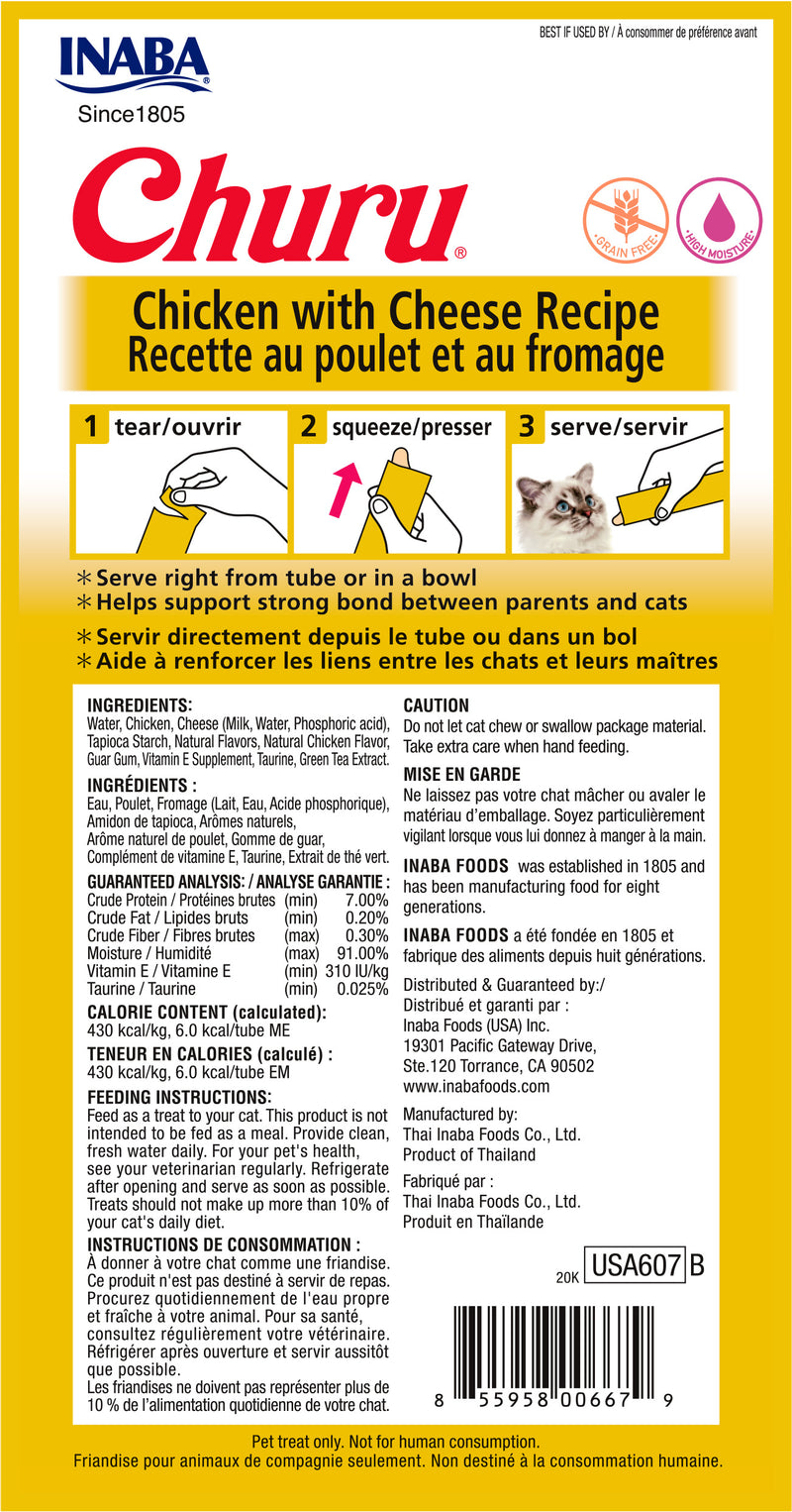 Inaba Churu Chicken with Cheese Puree Lickable Cat Treat, 4ct