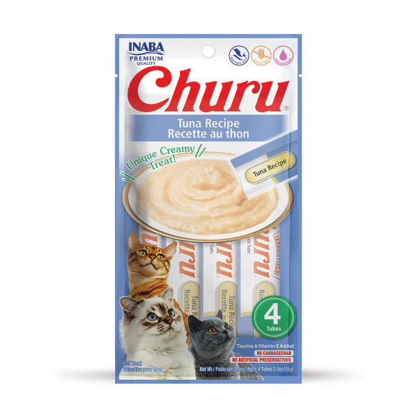 Inaba Churu Tuna Receipe Puree Lickable Cat Treat, 4ct