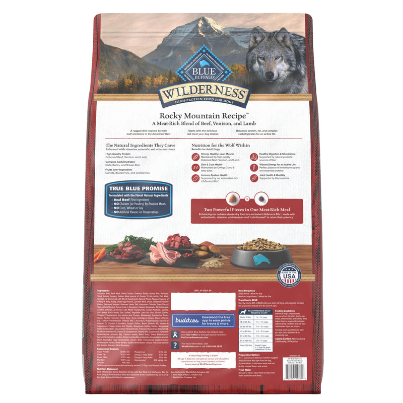 Blue Buffalo Wilderness Rocky Mountain High-Protein Adult Dry Dog Food Wholesome Grains Red Meat