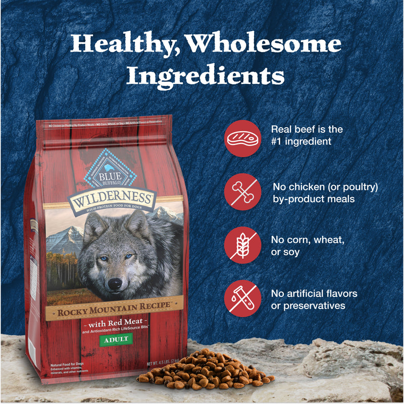 Blue Buffalo Wilderness Rocky Mountain High-Protein Adult Dry Dog Food Wholesome Grains Red Meat