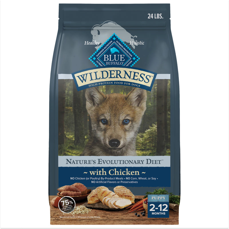 Blue Buffalo Wilderness High-Protein Natural Dry Food for Puppies, Chicken Recipe, 24-lb Bag