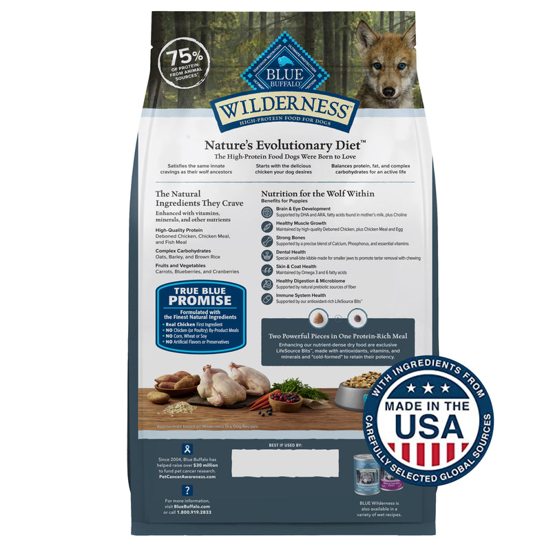 Blue Buffalo Wilderness High-Protein Natural Dry Food for Puppies, Chicken Recipe, 24-lb Bag