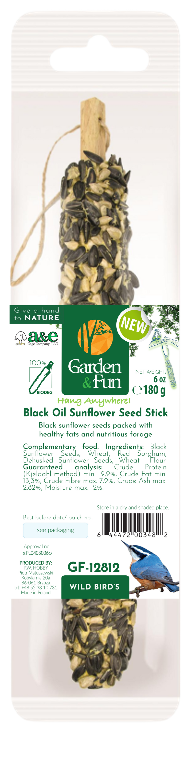 Garden & Fun Black Oil Sunflower Seed Stick XL, by A&E Cage Company