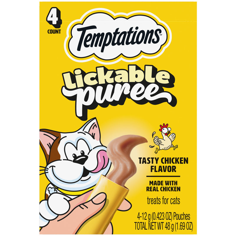 Temptations Creamy Puree Squeezable Lickable Wet Cat Treats with Chicken, 0.42 oz. Tubes, Pack of 4