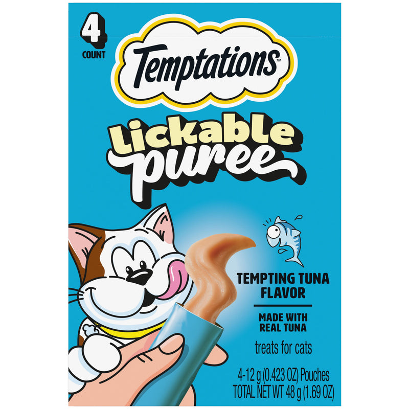 Temptations Creamy Puree Squeezable Lickable Wet Cat Treats with Tuna, 0.42 oz. Tubes, Pack of 4