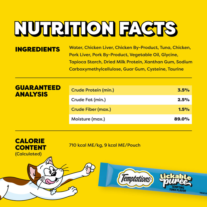 Temptations Creamy Puree Squeezable Lickable Wet Cat Treats with Tuna, 0.42 oz. Tubes, Pack of 4
