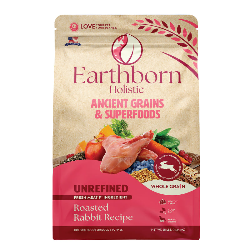 Earthborn Holistic Unrefined Roasted Rabbit with Ancient Grains & Superfoods Dry Dog Food 25 lb