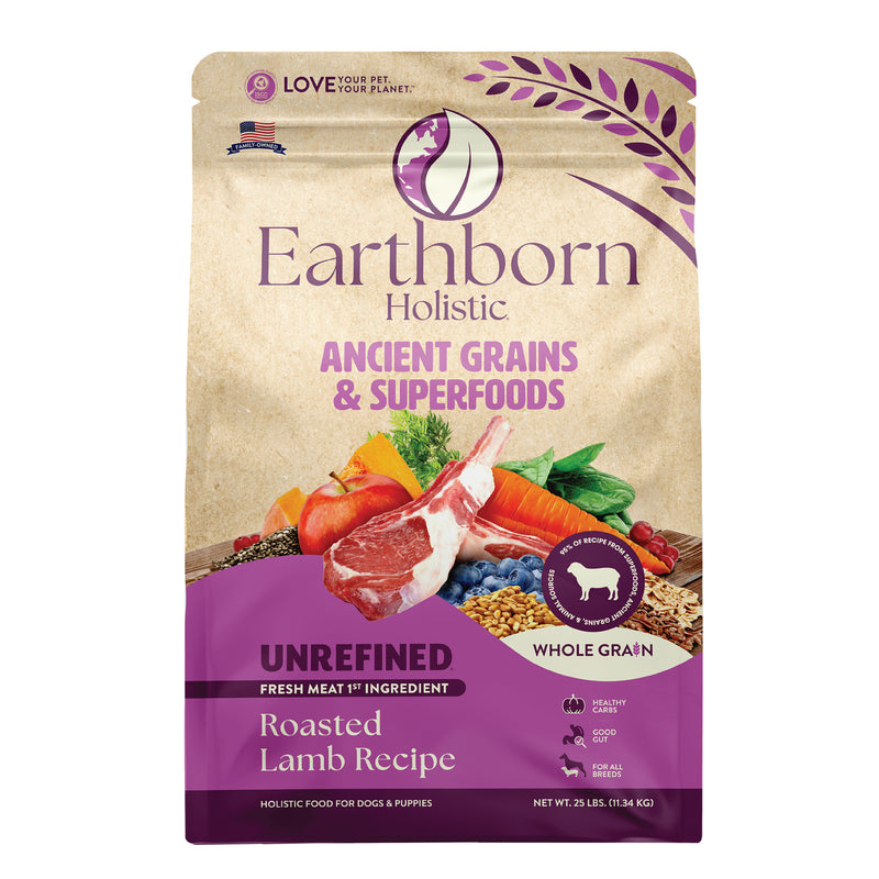 Earthborn Holistic Unrefined Roasted Lamb with Ancient Grains & Superfoods Dry Dog Food 25 lb