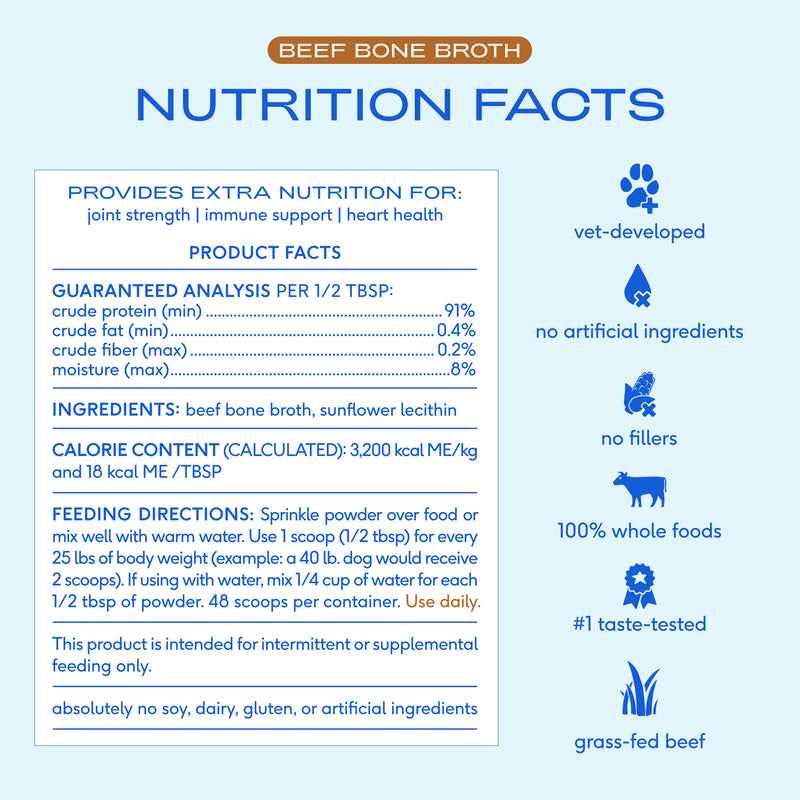 Native Pet Beef Bone Broth Powder Grain-Free Dog Food Topper, 4.75 oz