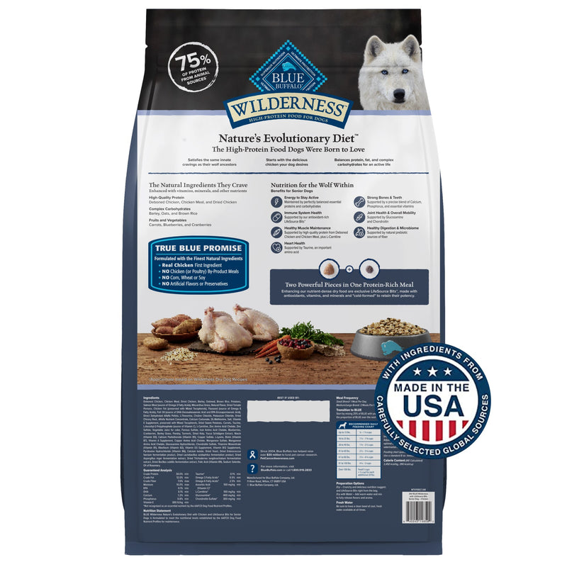 Blue Buffalo Wilderness Senior High Protein Dry Dog Food Wholesome Grains with Ingredients Chicken