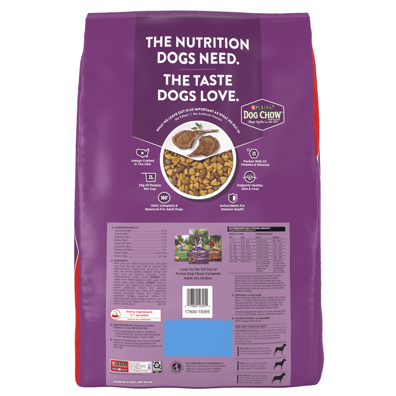 Purina Dog Chow Complete Adult Dry Dog Food Kibble With Lamb Flavor