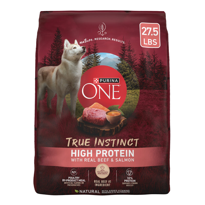 Purina ONE Natural High Protein Dry Dog Food Dry True Instinct with Real Beef and Salmon With Bone Broth and Added Vitamins, Minerals and Nutrients
