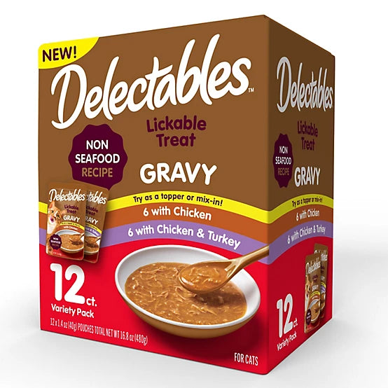 Delectables Gravy Non-Seafood Recipe Variety Pack Lickable Cat Treat and Topper, 12 ct.