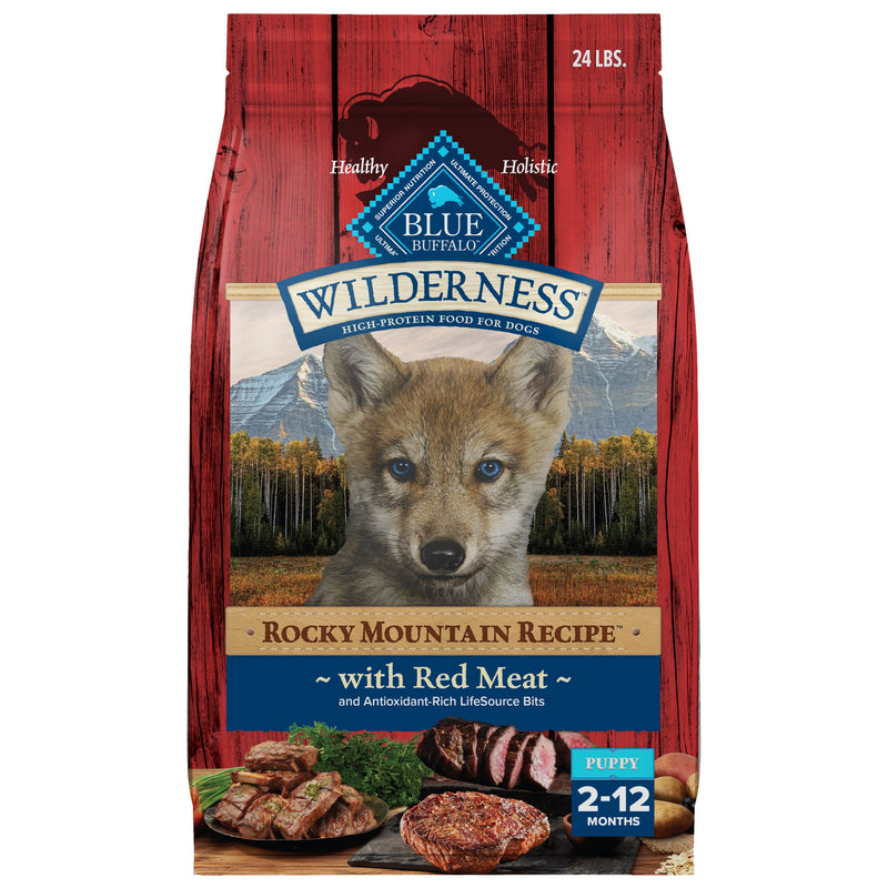 Blue Buffalo Wilderness High-Protein Rocky Mountain Recipe Dry Food for Puppies, Red Meat & Grains, 4.5-lb Bag