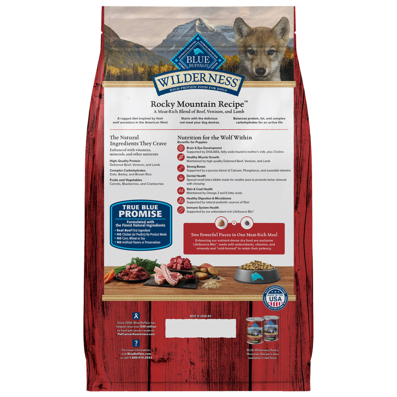 Blue Buffalo Wilderness High-Protein Rocky Mountain Recipe Dry Food for Puppies, Red Meat & Grains, 4.5-lb Bag