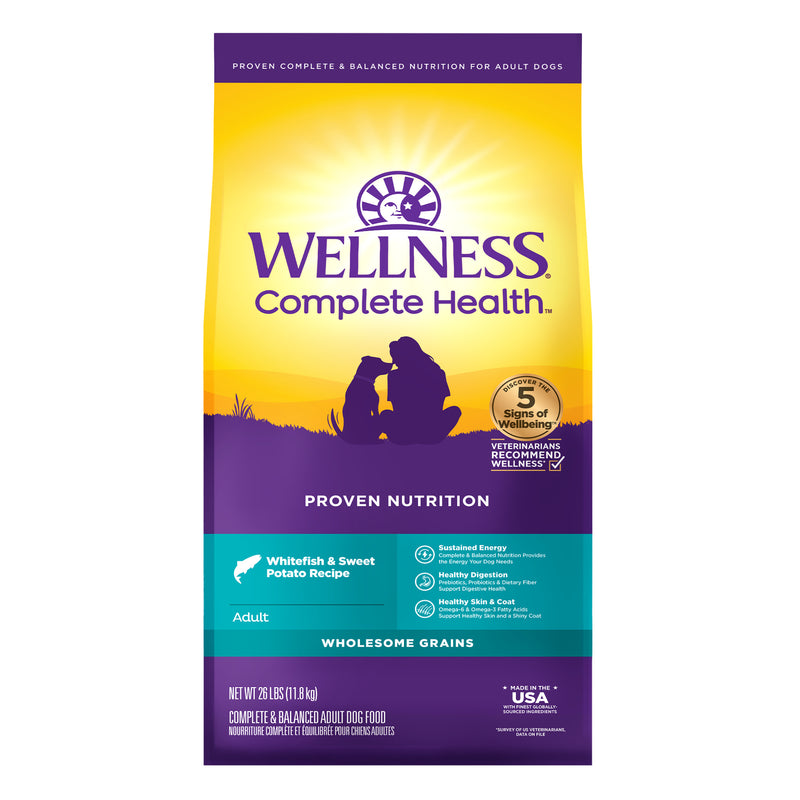 Wellness Complete Health Dry Dog Food, Wholesome Grains, Natural, Whitefish & Sweet Potato Recipe, (26-Pound Bag)