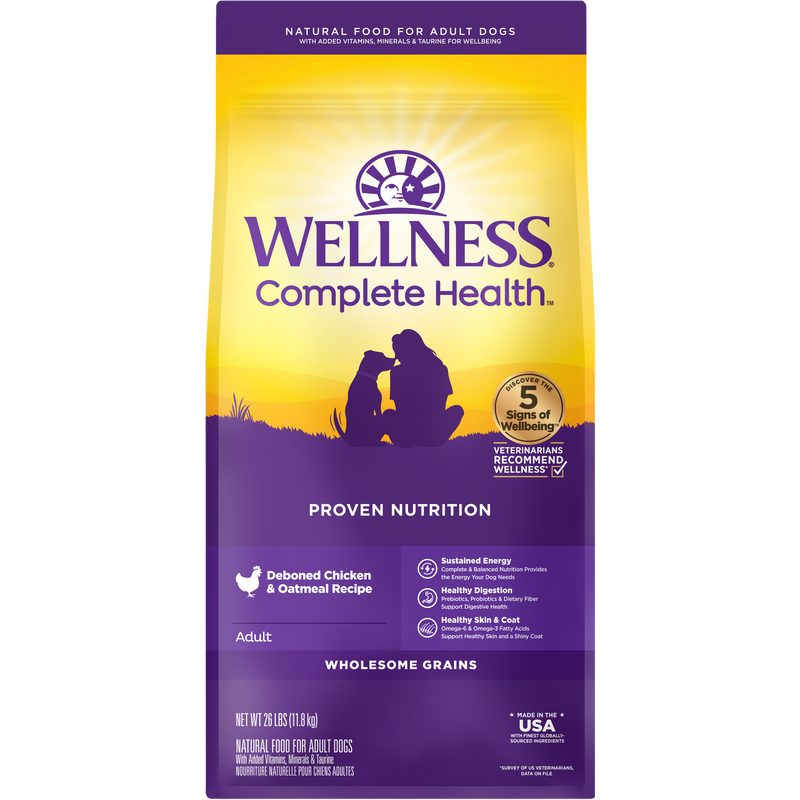 Wellness Complete Health Dry Dog Food, Wholesome Grains, Natural, Chicken & Oatmeal Recipe, (26-Pound Bag)