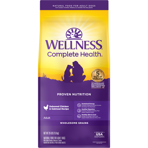 Wellness Complete Health Dry Dog Food, Wholesome Grains, Natural, Chicken & Oatmeal Recipe, (26-Pound Bag)