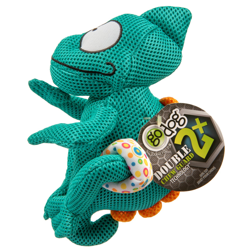 goDog Double Chew Guard Technology Chameleon Squeaker Plush Dog Toy, Teal, Medium
