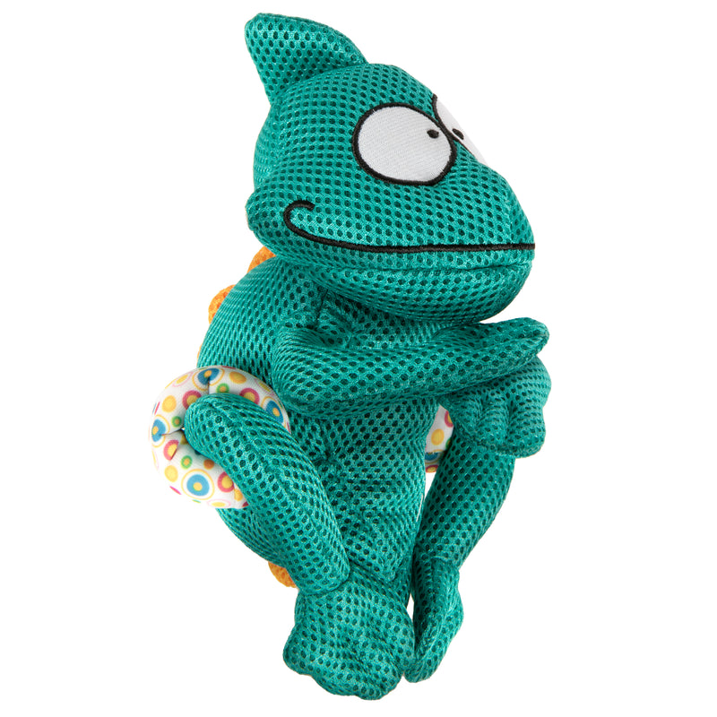 goDog Double Chew Guard Technology Chameleon Squeaker Plush Dog Toy, Teal, Medium
