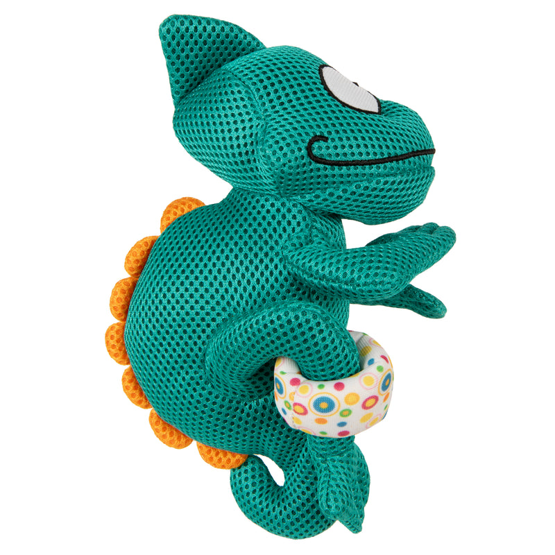goDog Double Chew Guard Technology Chameleon Squeaker Plush Dog Toy, Teal, Medium