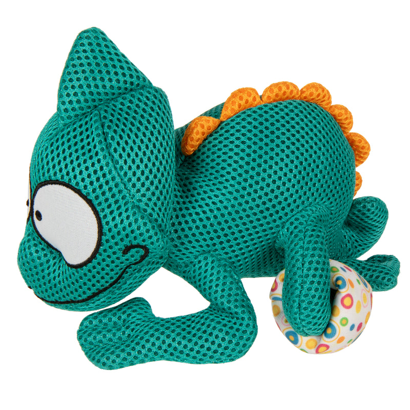 goDog Double Chew Guard Technology Chameleon Squeaker Plush Dog Toy, Teal, Medium