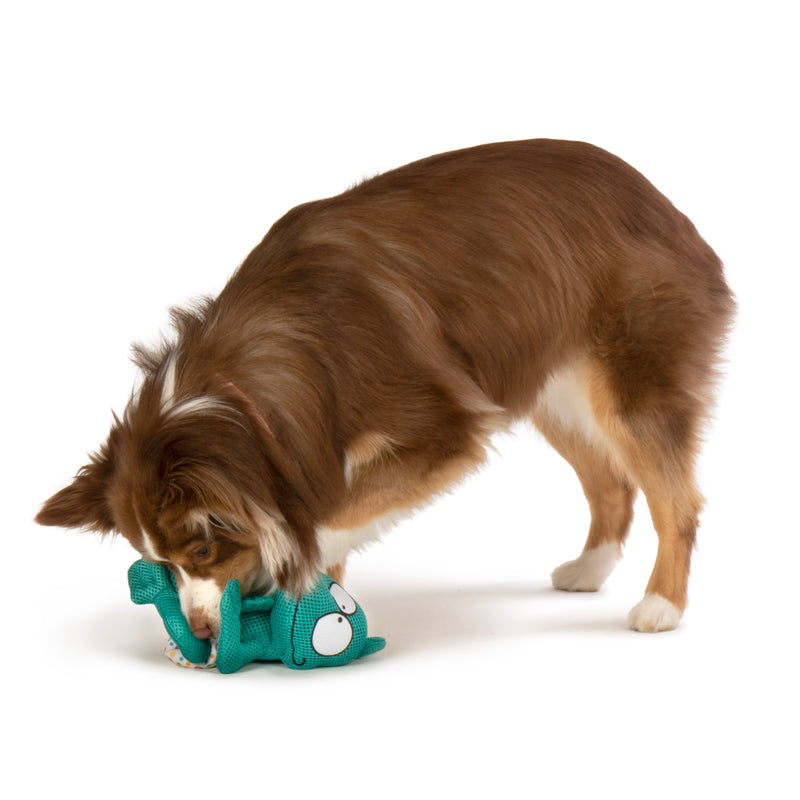 goDog Double Chew Guard Technology Chameleon Squeaker Plush Dog Toy, Teal, Medium