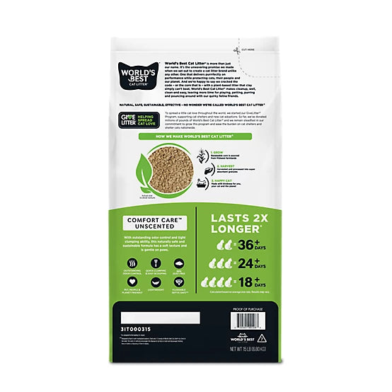 World's Best Cat Litter Comfort Care Unscented, Clumping, 15lb