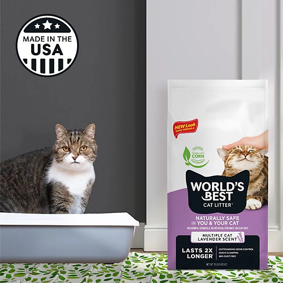 World's Best Cat Litter Lavender Scented Clumping Corn Cat Litter, Multi-Cat, 15lb