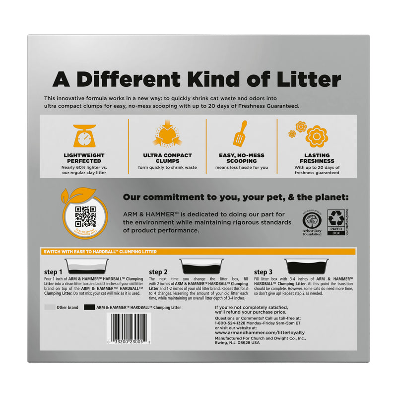 ARM & HAMMER Hardball Lightweight Cat Litter, Clumping, No-Mess Scooping, Multi-Cat, 7 lb