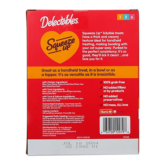 Delectables Squeeze-Up Chicken, Tuna and Tuna and Salmon Variety Pack Lickable Cat Treats, 72 ct.