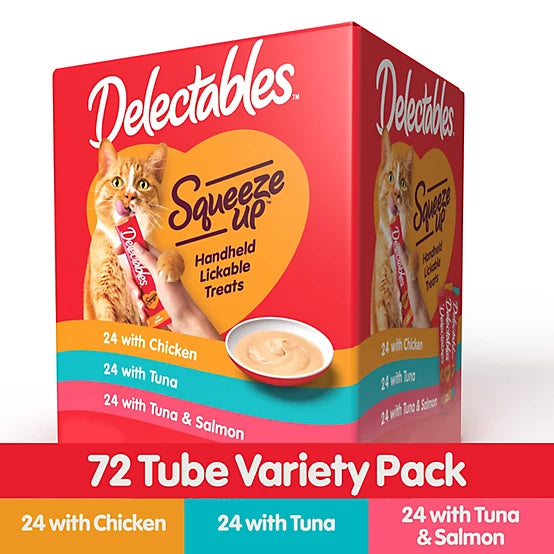 Delectables Squeeze-Up Chicken, Tuna and Tuna and Salmon Variety Pack Lickable Cat Treats, 72 ct.