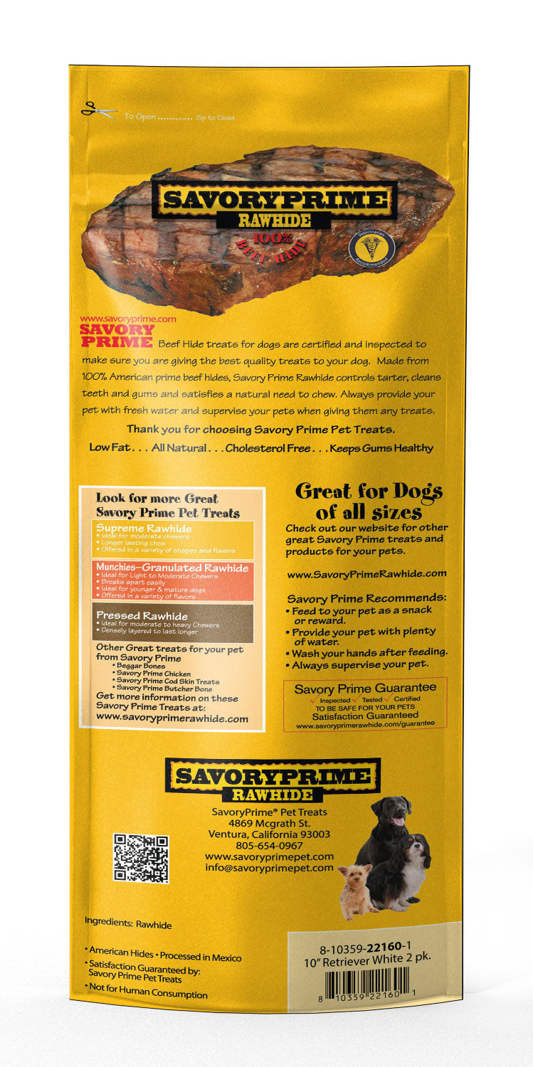 Savory Prime 10” AMERICAN Retriever Roll White for Dogs - 2 pk