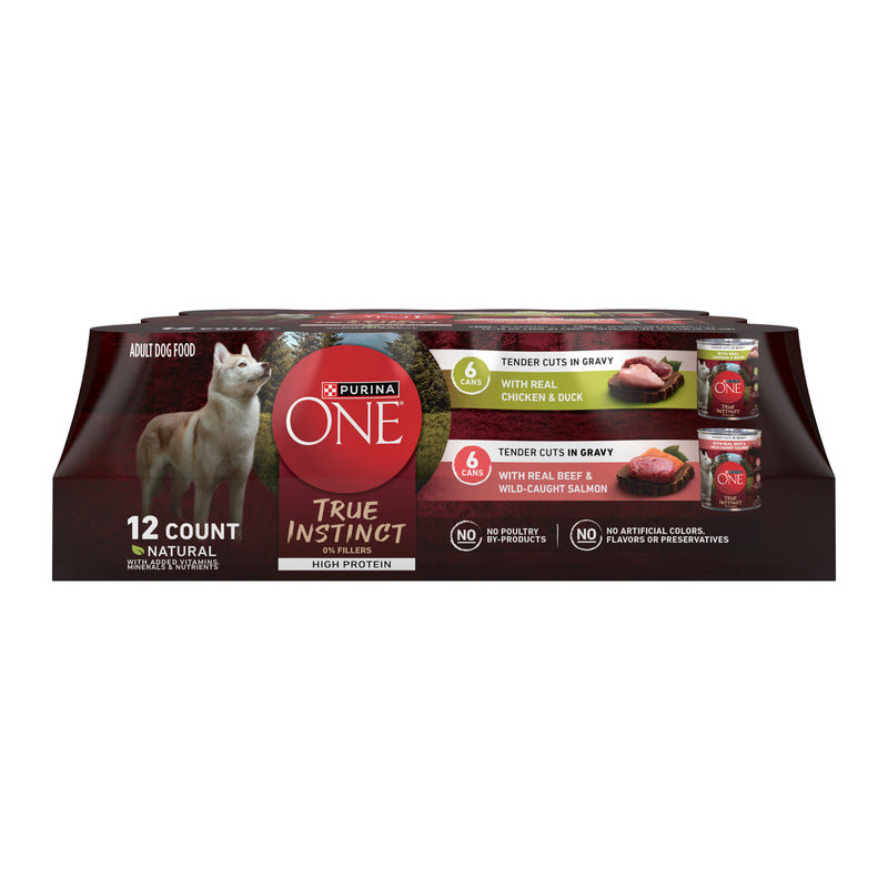 Purina ONE True Instinct Tender Cuts in Gravy With Real Chicken and Duck, With Real Beef and Salmon High Protein Wet Dog Food Variety Pack