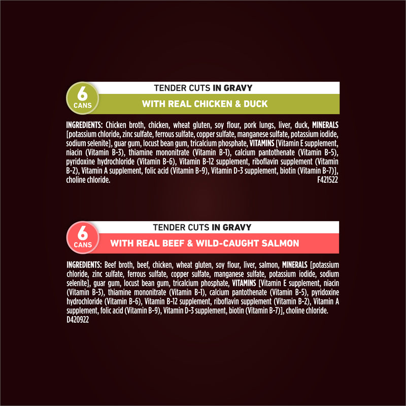 Purina ONE True Instinct Tender Cuts in Gravy With Real Chicken and Duck, With Real Beef and Salmon High Protein Wet Dog Food Variety Pack