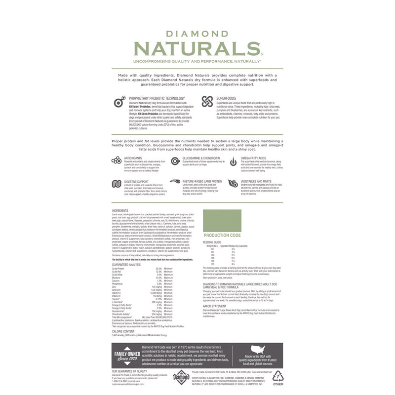 Diamond Naturals Large Breed Adult Lamb and Rice Formula Dry Dog Food, 40 lb. Bag