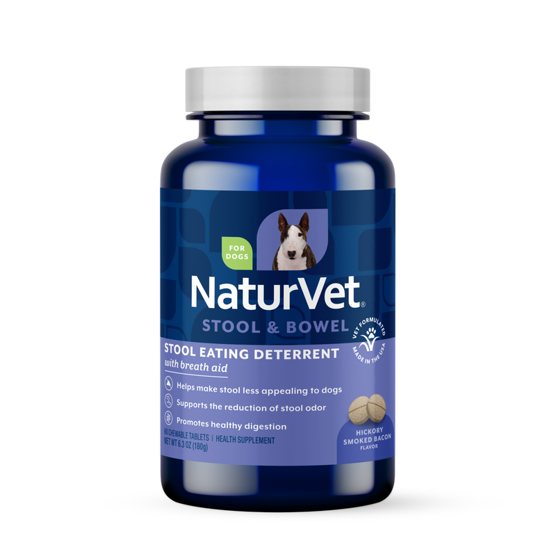NaturVet Stool Eating Deterrent Stool & Bowel Supplement for Dogs, Hickory Smoked Bacon Flavor, 60 Chewable Tablets