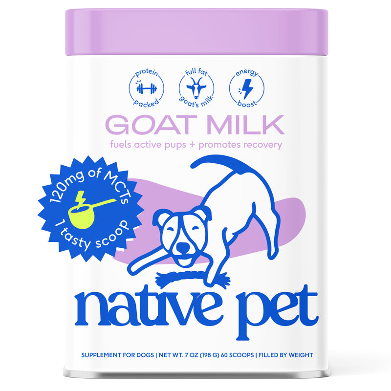 Native Pet Whole Goat Milk Powder Digestive, Recovery, & Energy Support for Active Dogs, 7 oz